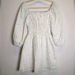 Charlie Holiday White Green Striped Palm Tree Boheme Linen Blend Dress Size 8